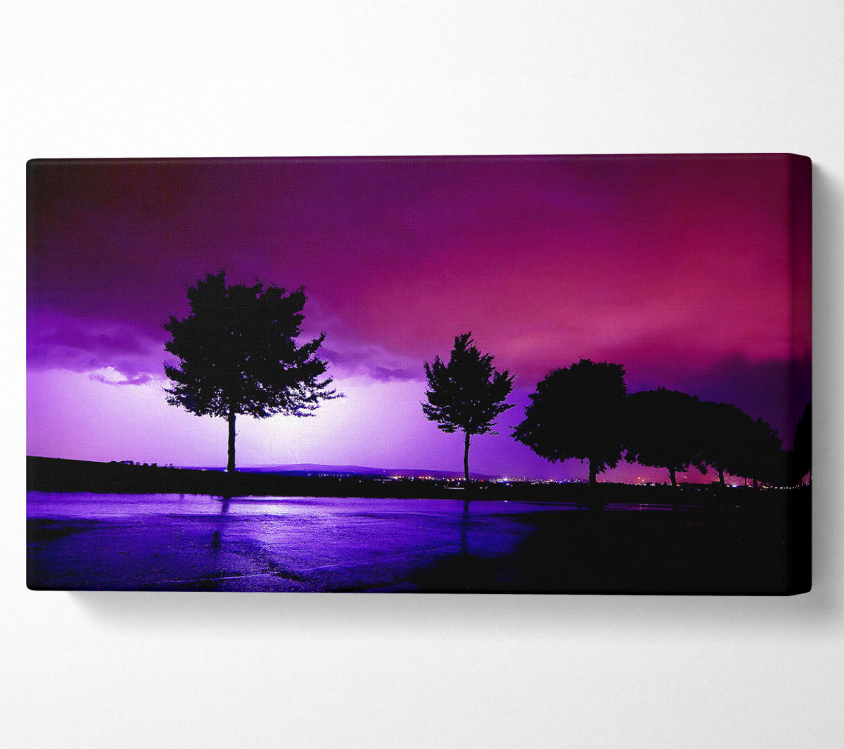 Purple Ocean Lightning Canvas Wall Art