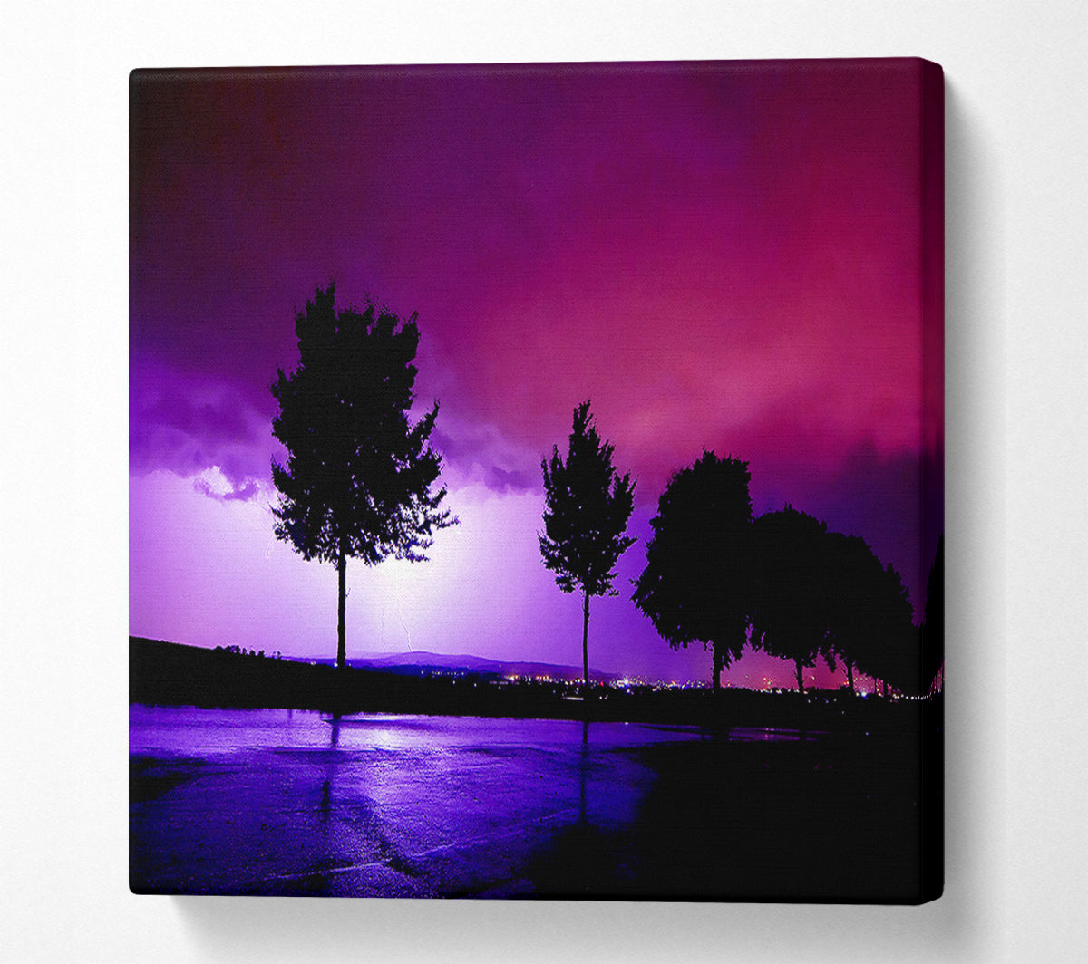 Purple Ocean Lightning Canvas Wall Art