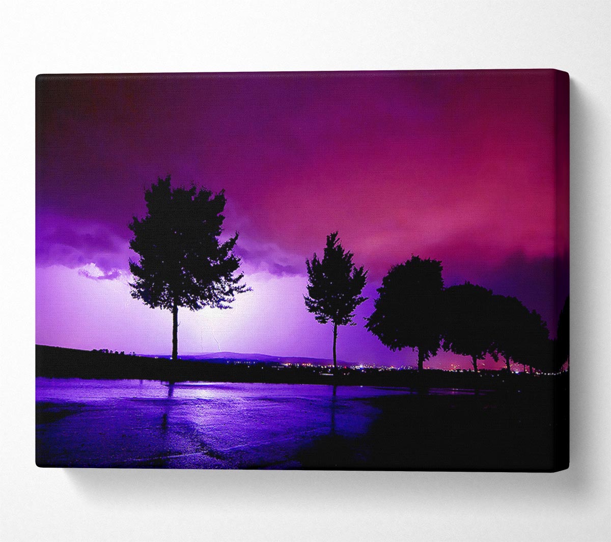 Purple Ocean Lightning Canvas Wall Art