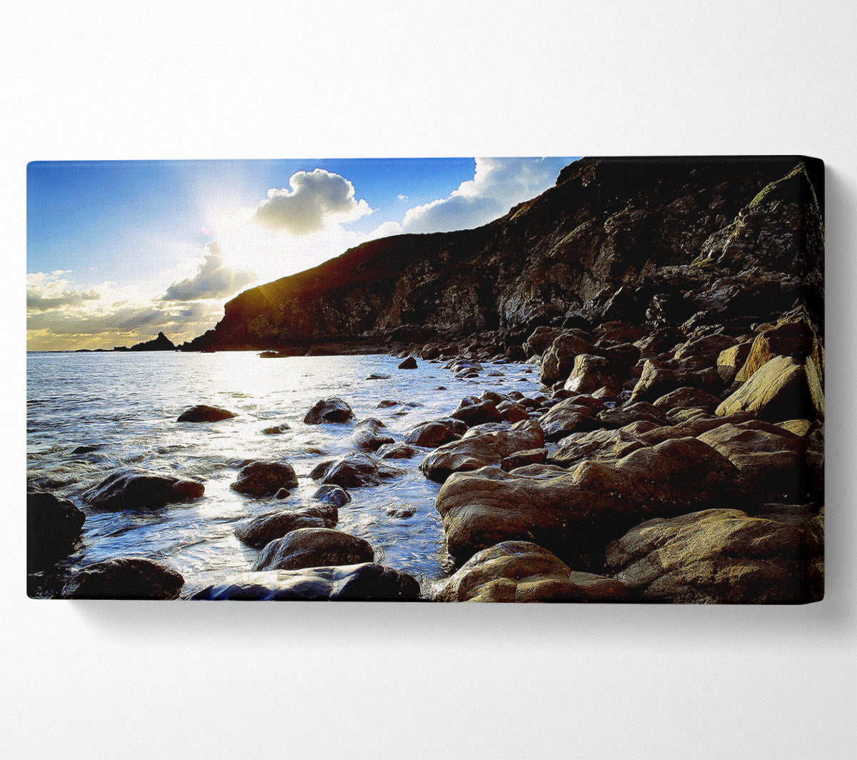 Sun Kissed Ocean Rocks Canvas Wall Art