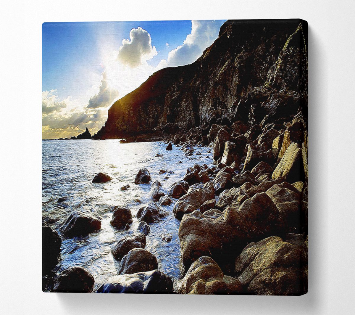 Sun Kissed Ocean Rocks Canvas Wall Art