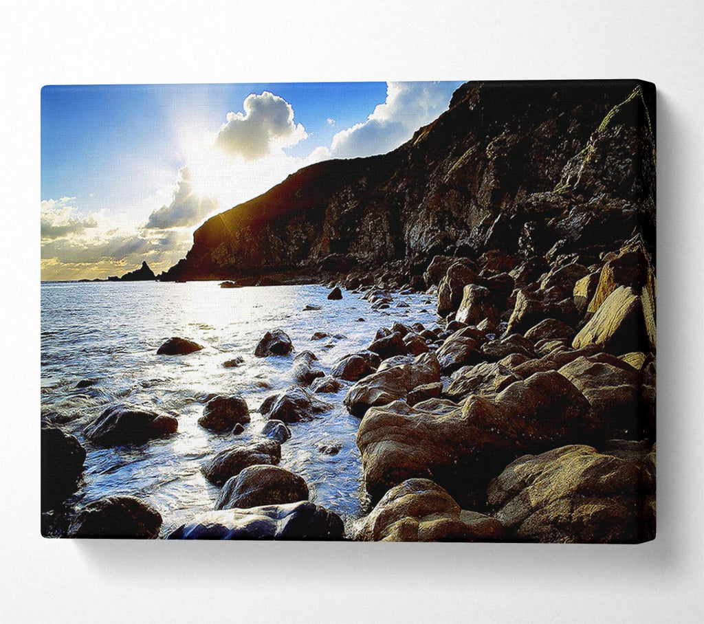 Sun Kissed Ocean Rocks Canvas Wall Art