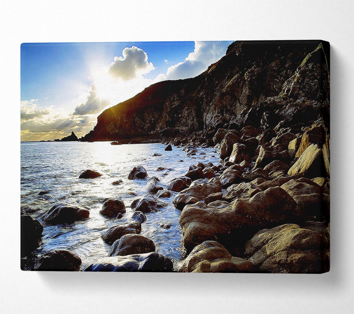 Sun Kissed Ocean Rocks Canvas Wall Art