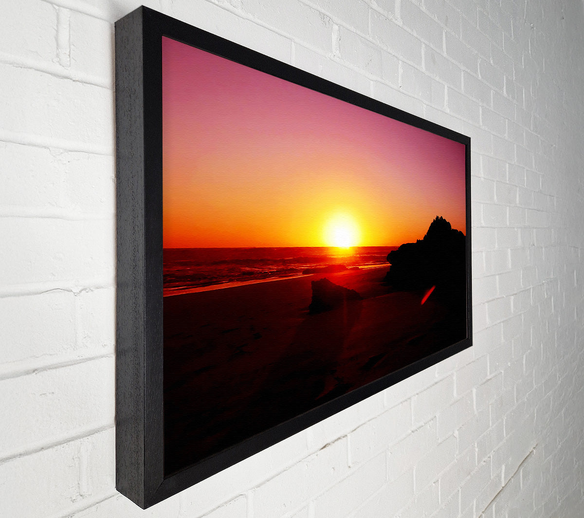 Pink Sunset Horizon Over The Ocean Rocks Canvas Print