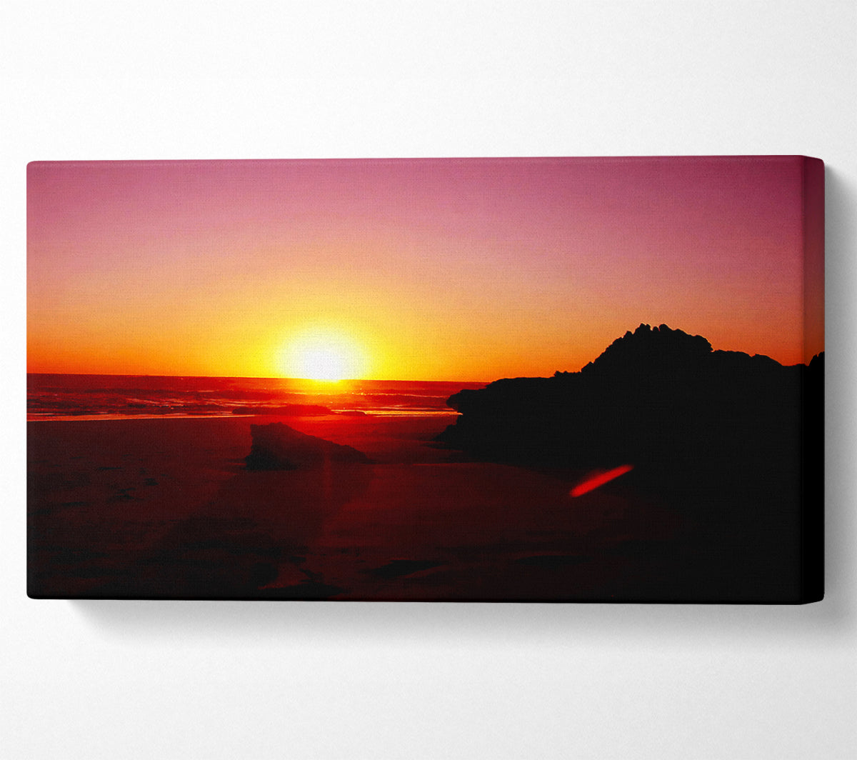 Pink Sunset Horizon Over The Ocean Rocks Canvas Print