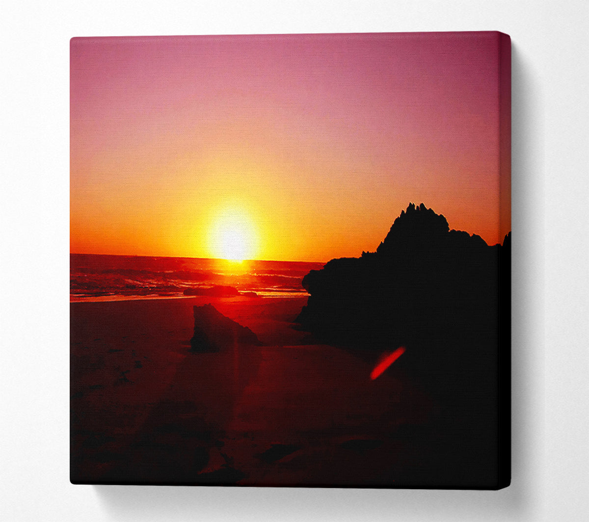 Pink Sunset Horizon Over The Ocean Rocks Canvas Print