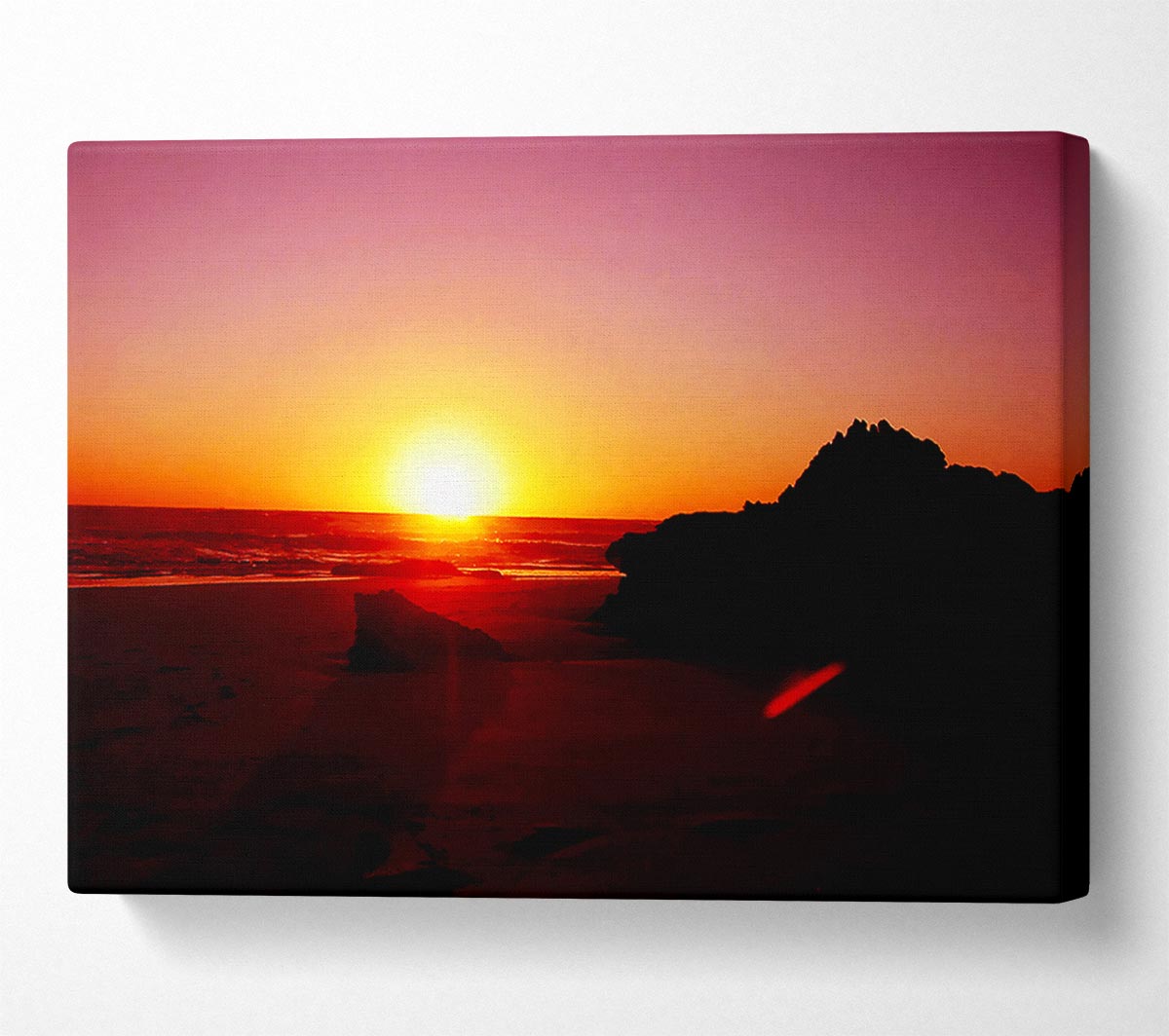 Pink Sunset Horizon Over The Ocean Rocks Canvas Print