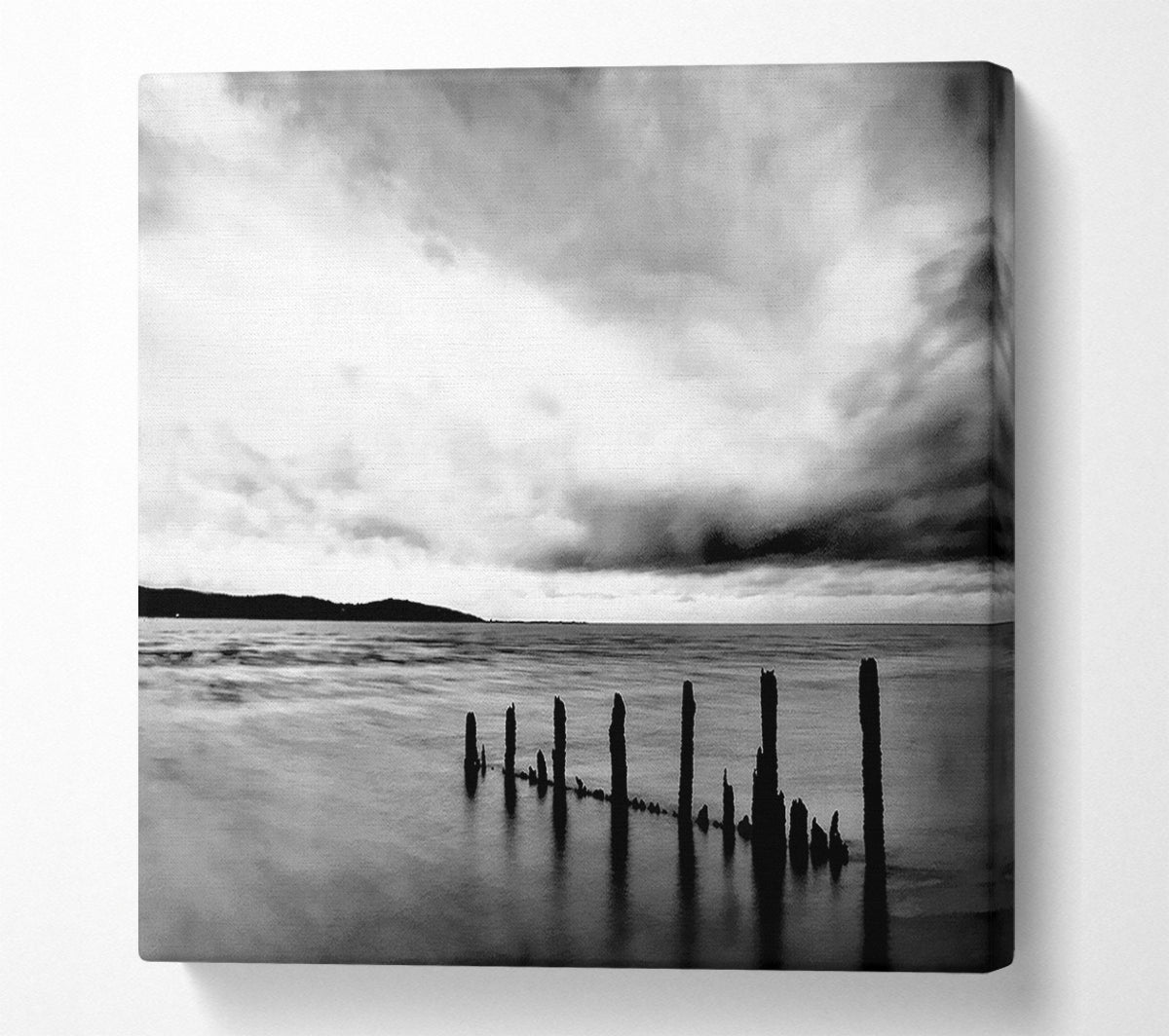 Storm Clouds Over The Ocean B n W Canvas Wall Art