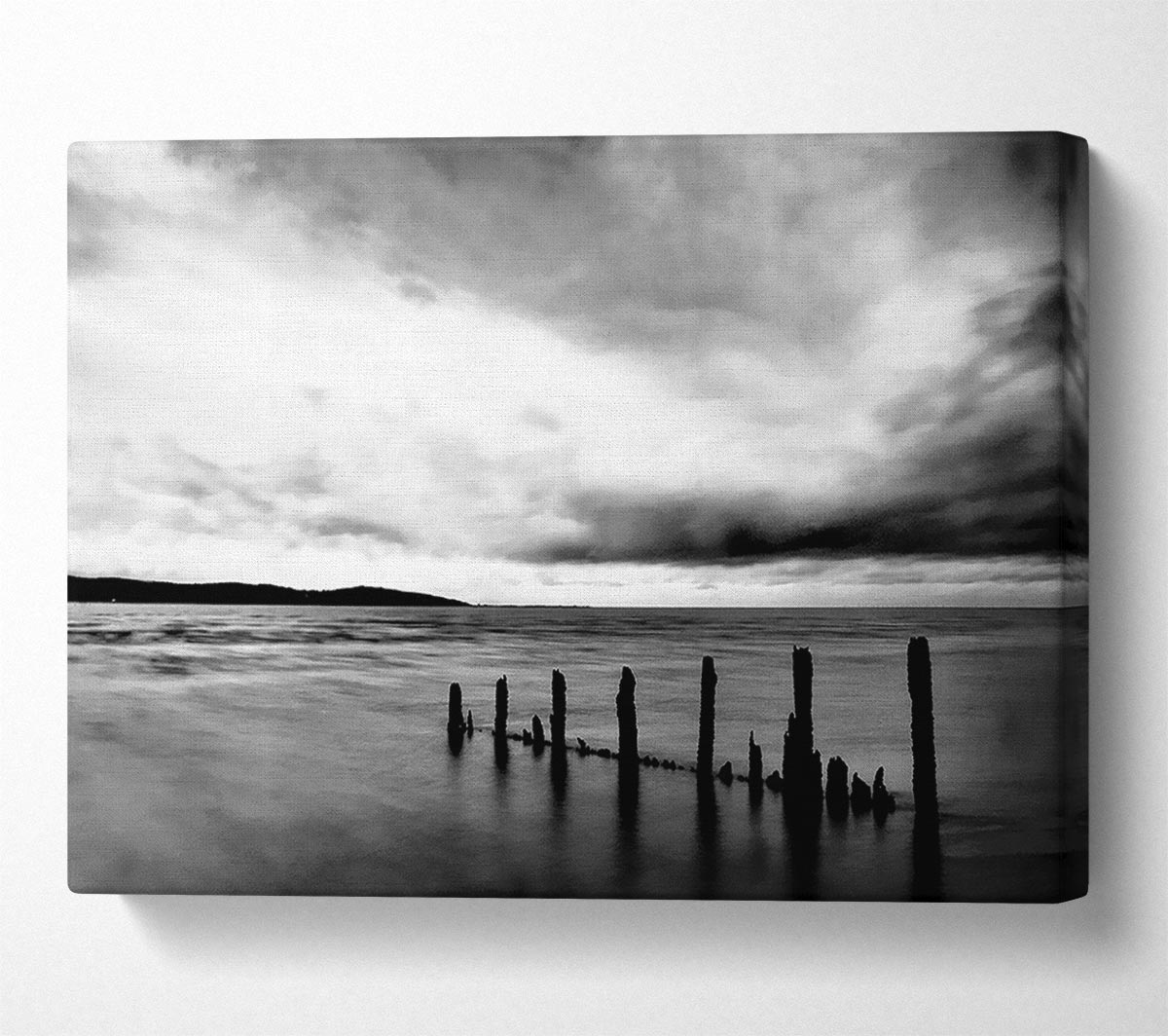Storm Clouds Over The Ocean B n W Canvas Wall Art