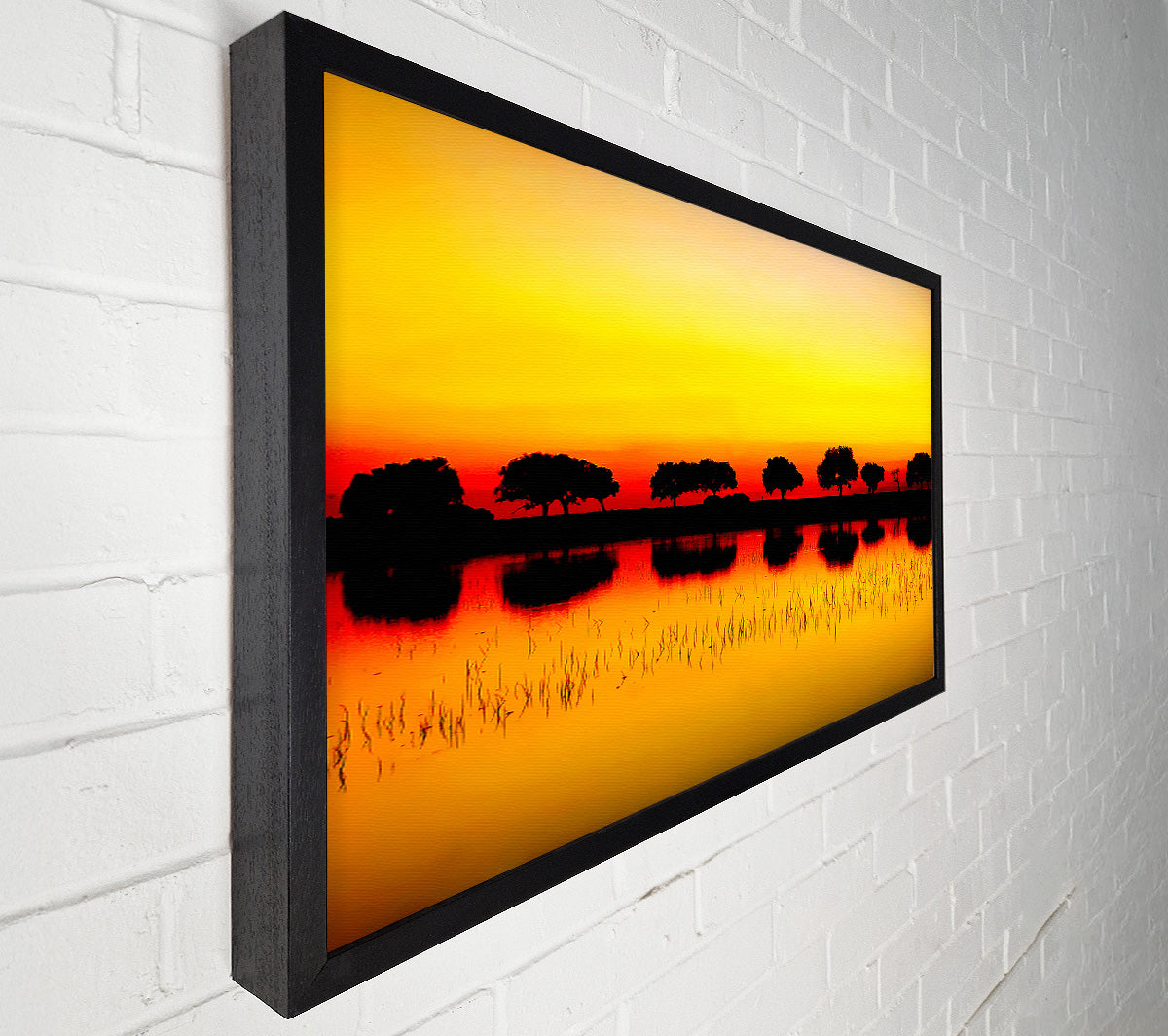 Reflections Of The Sunset Trees Golden Canvas Wall Art