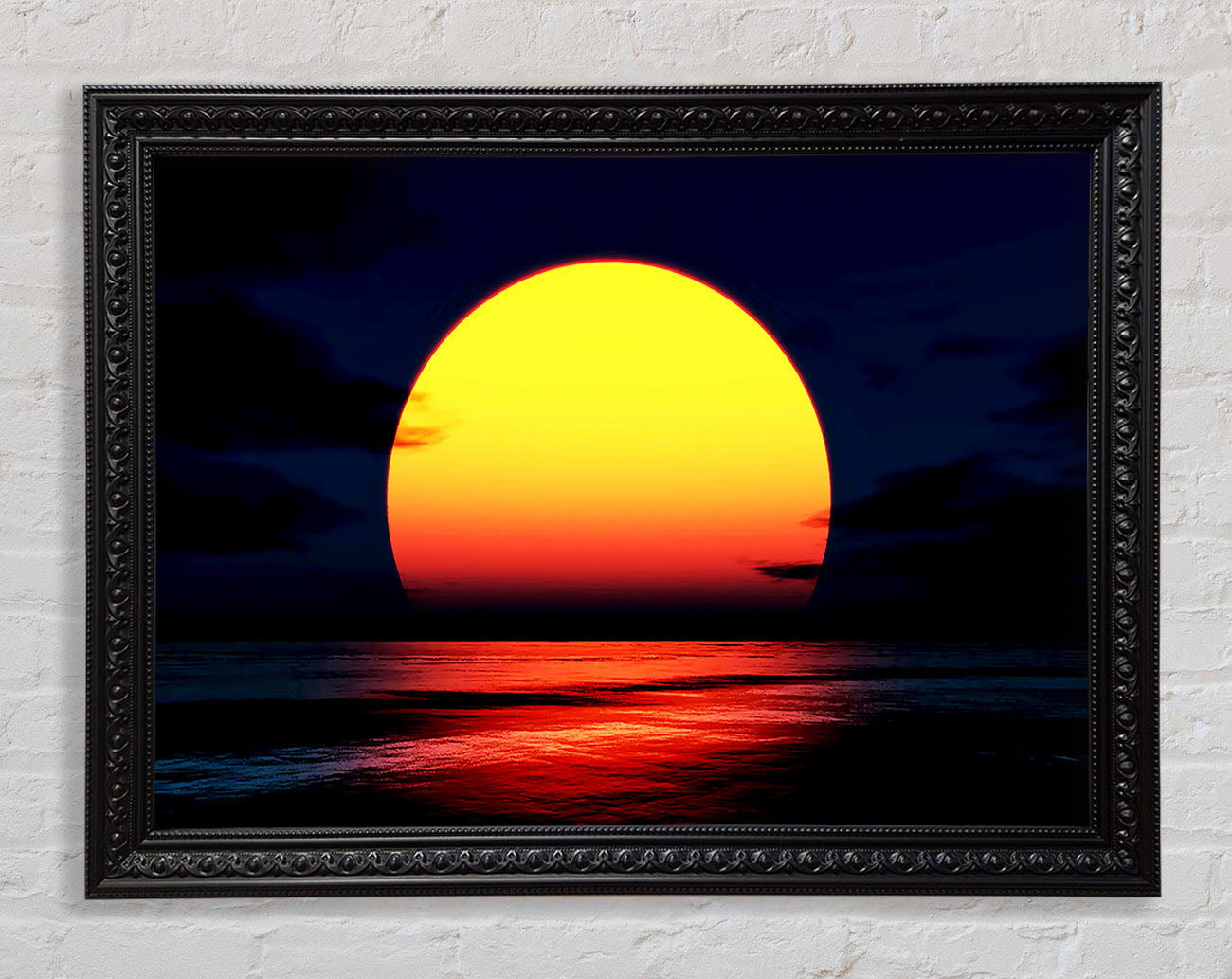 Huge Golden Sun Over Ocean Framed Print