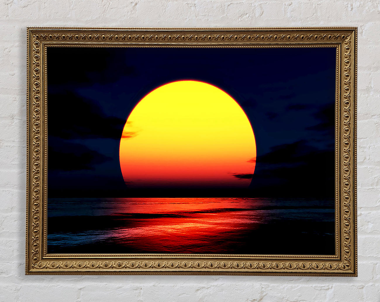 Huge Golden Sun Over Ocean Framed Print