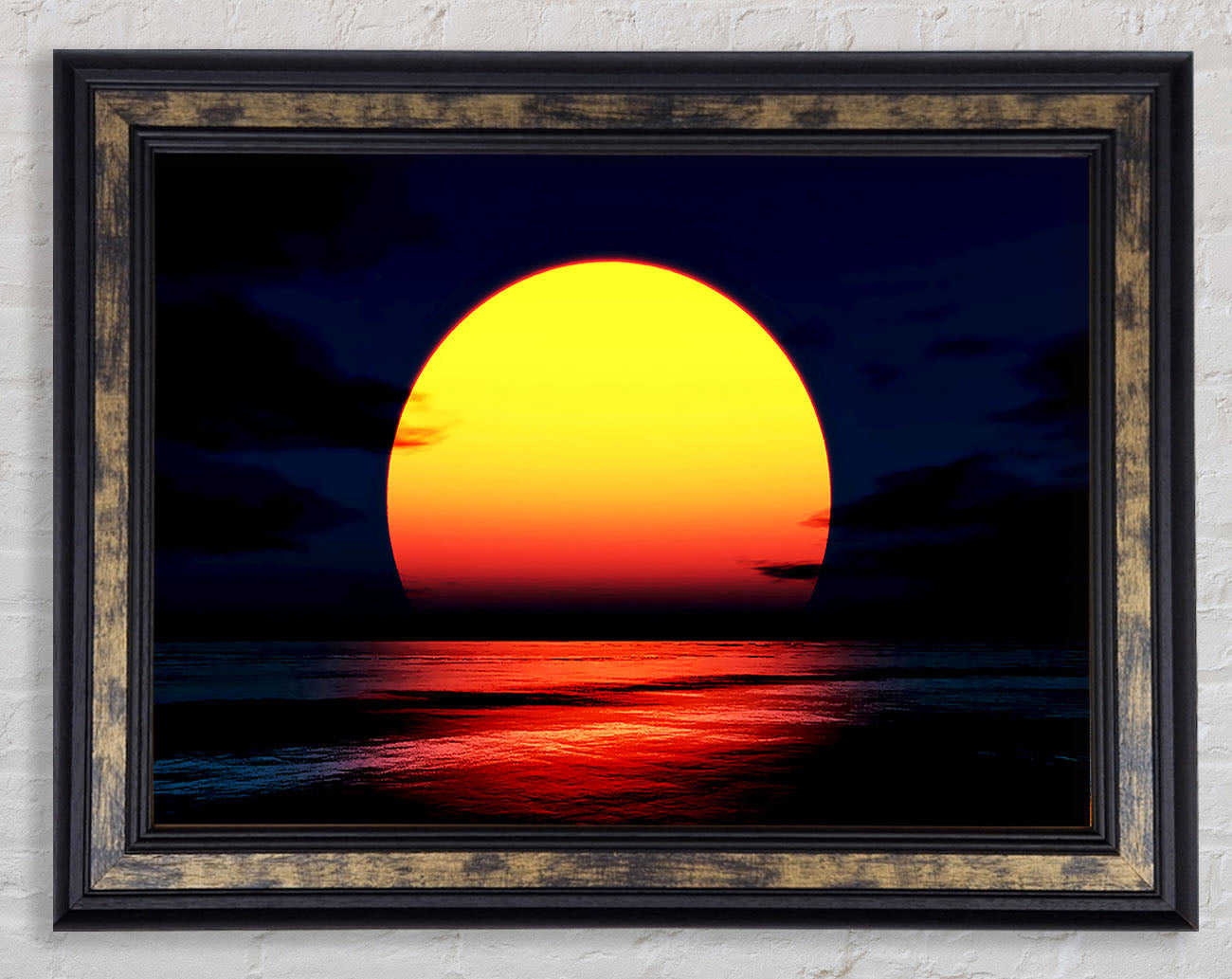 Huge Golden Sun Over Ocean Framed Print