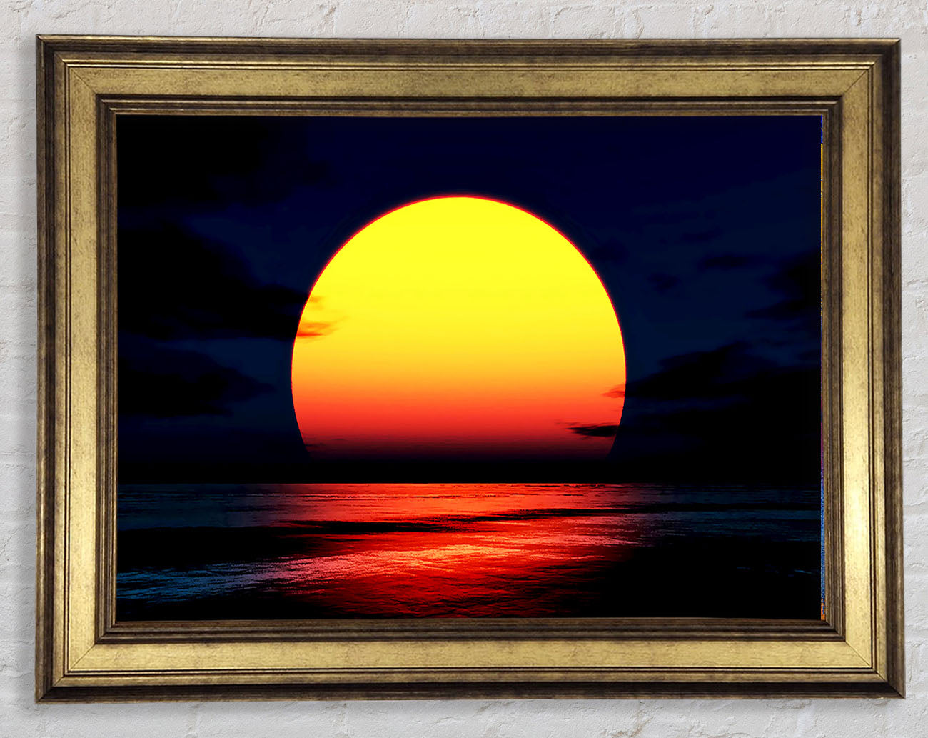 Huge Golden Sun Over Ocean Framed Print