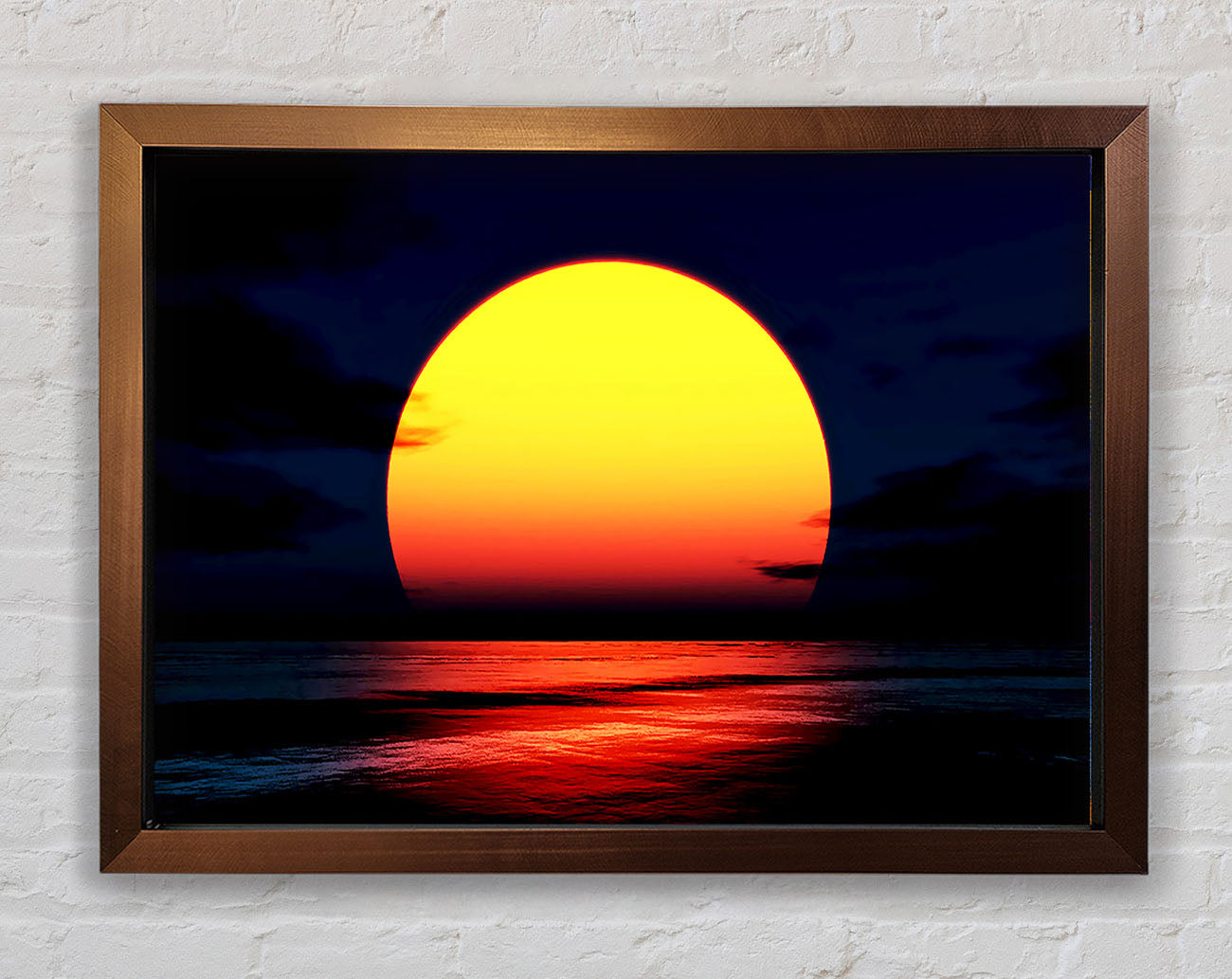 Huge Golden Sun Over Ocean Framed Print