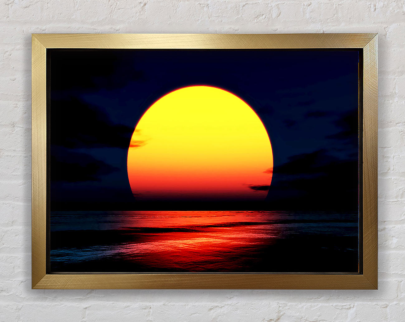 Huge Golden Sun Over Ocean Framed Print