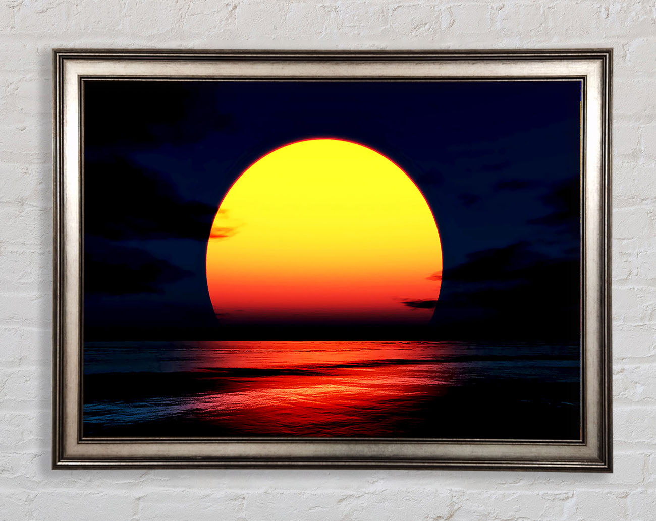 Huge Golden Sun Over Ocean Framed Print