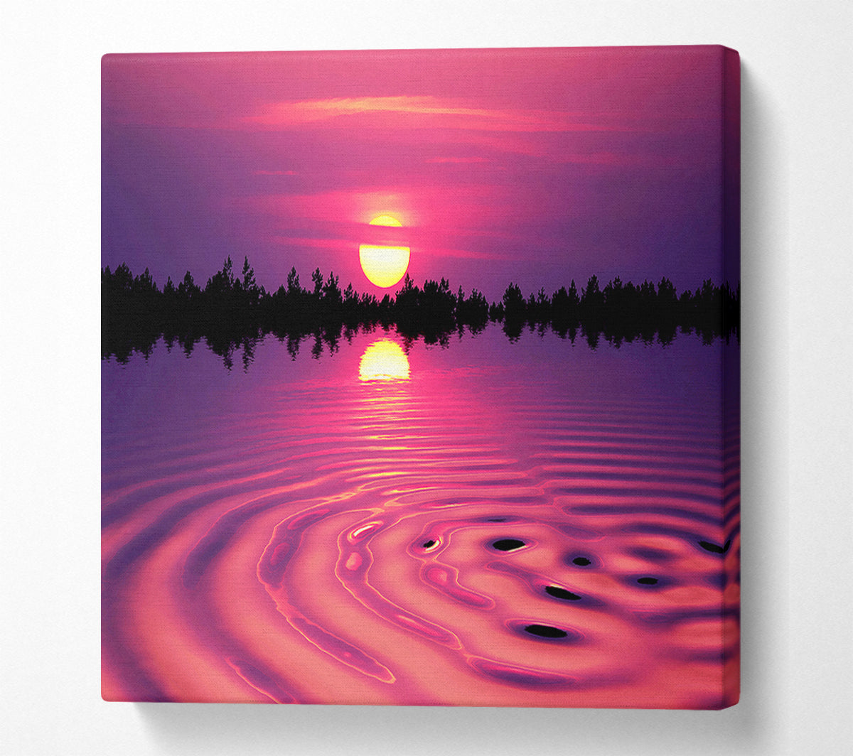 Pink Sunset Lake Swirl Canvas Wall Art