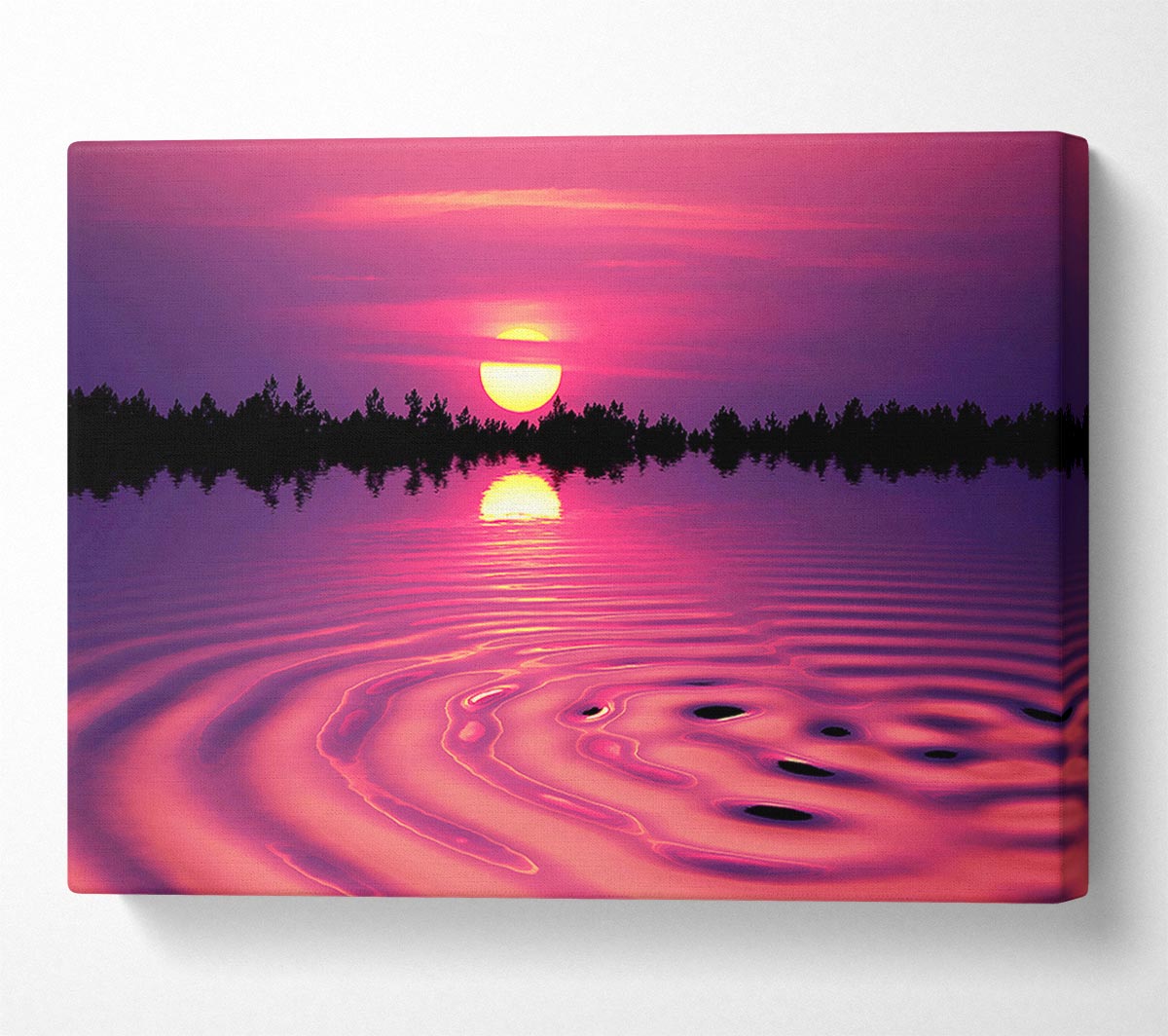 Pink Sunset Lake Swirl Canvas Wall Art