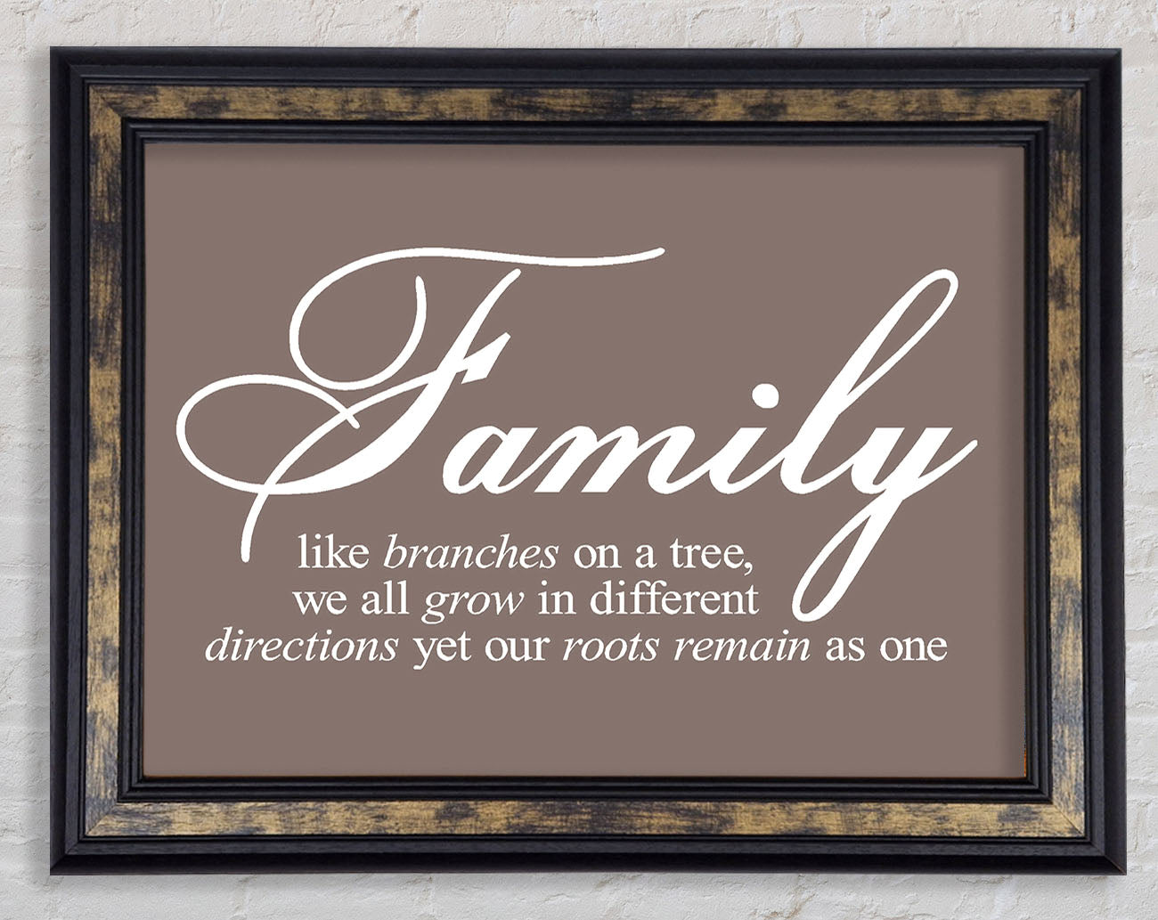 Family Quote Family We All Grow In Different Directions Beige Framed Print