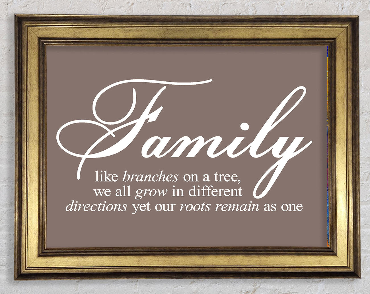 Family Quote Family We All Grow In Different Directions Beige Framed Print