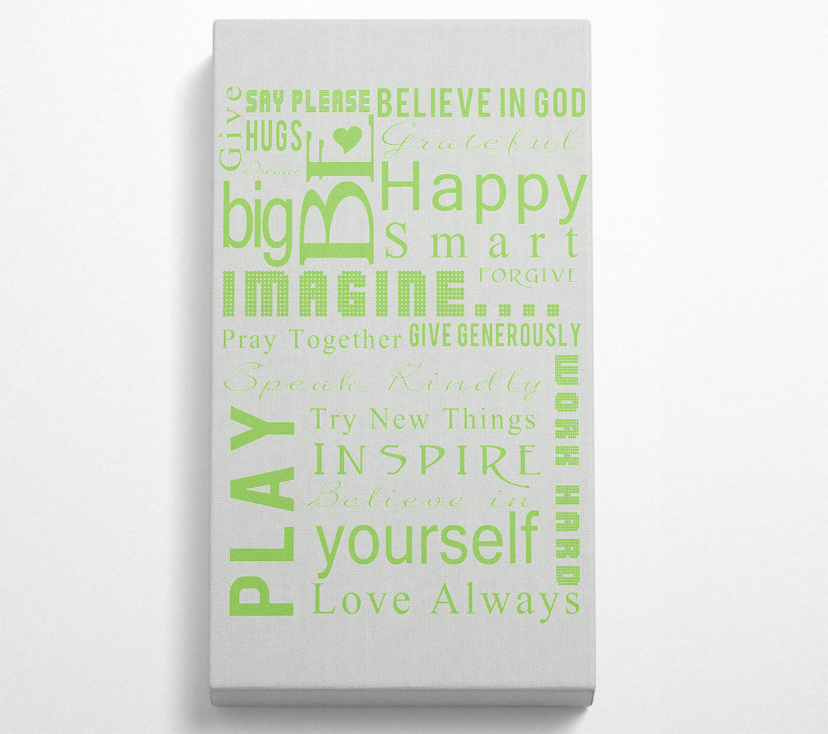 Home Quote Family Rules Be Happy Love Always Lime Green Canvas Wall Art