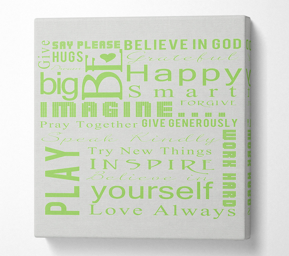 Home Quote Family Rules Be Happy Love Always Lime Green Canvas Wall Art