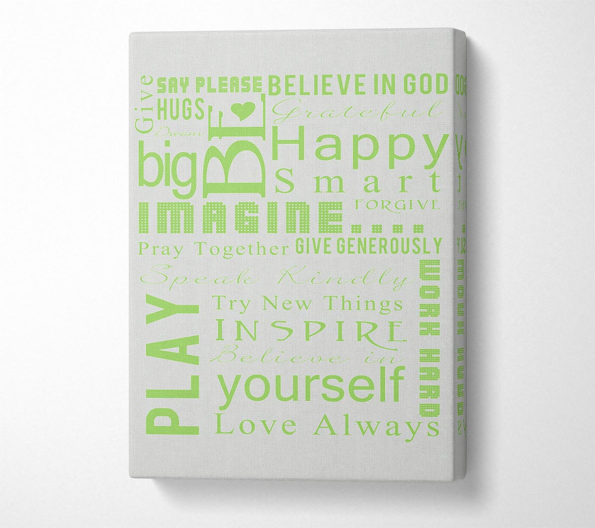 Home Quote Family Rules Be Happy Love Always Lime Green Canvas Wall Art