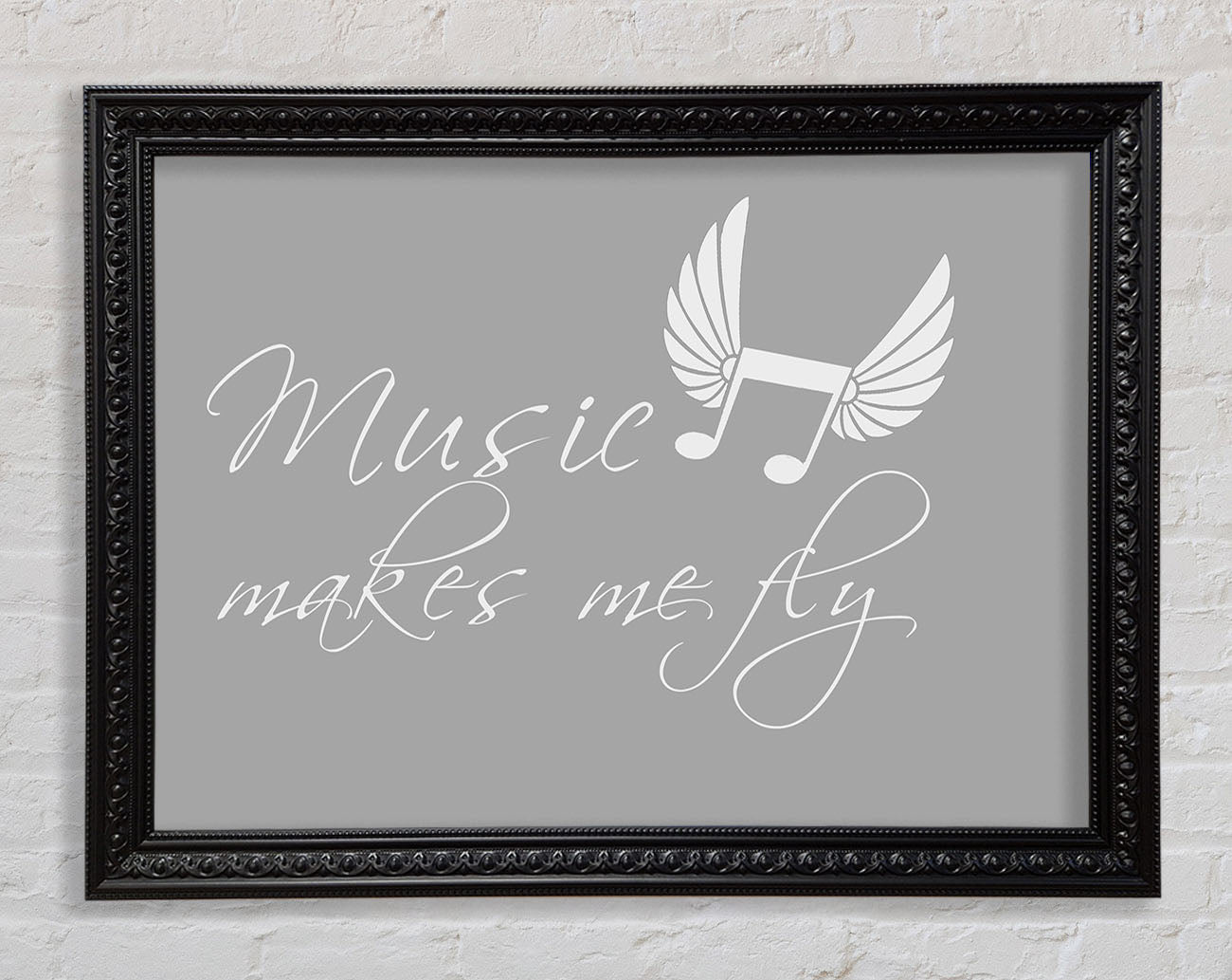 Boys room Quote Music Makes Me Fly Grey White Framed Print