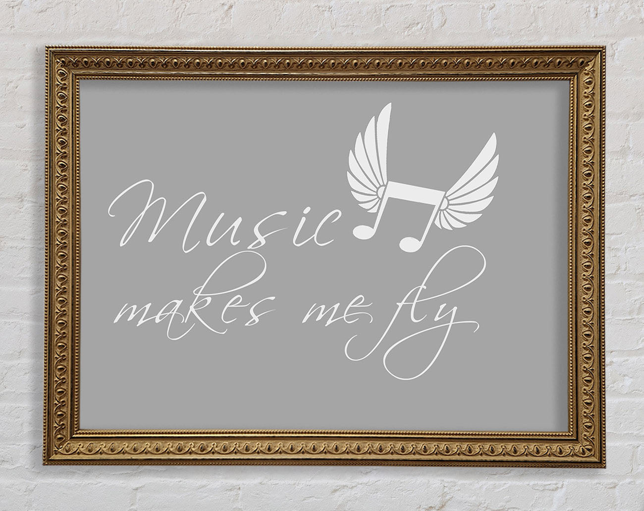 Boys room Quote Music Makes Me Fly Grey White Framed Print