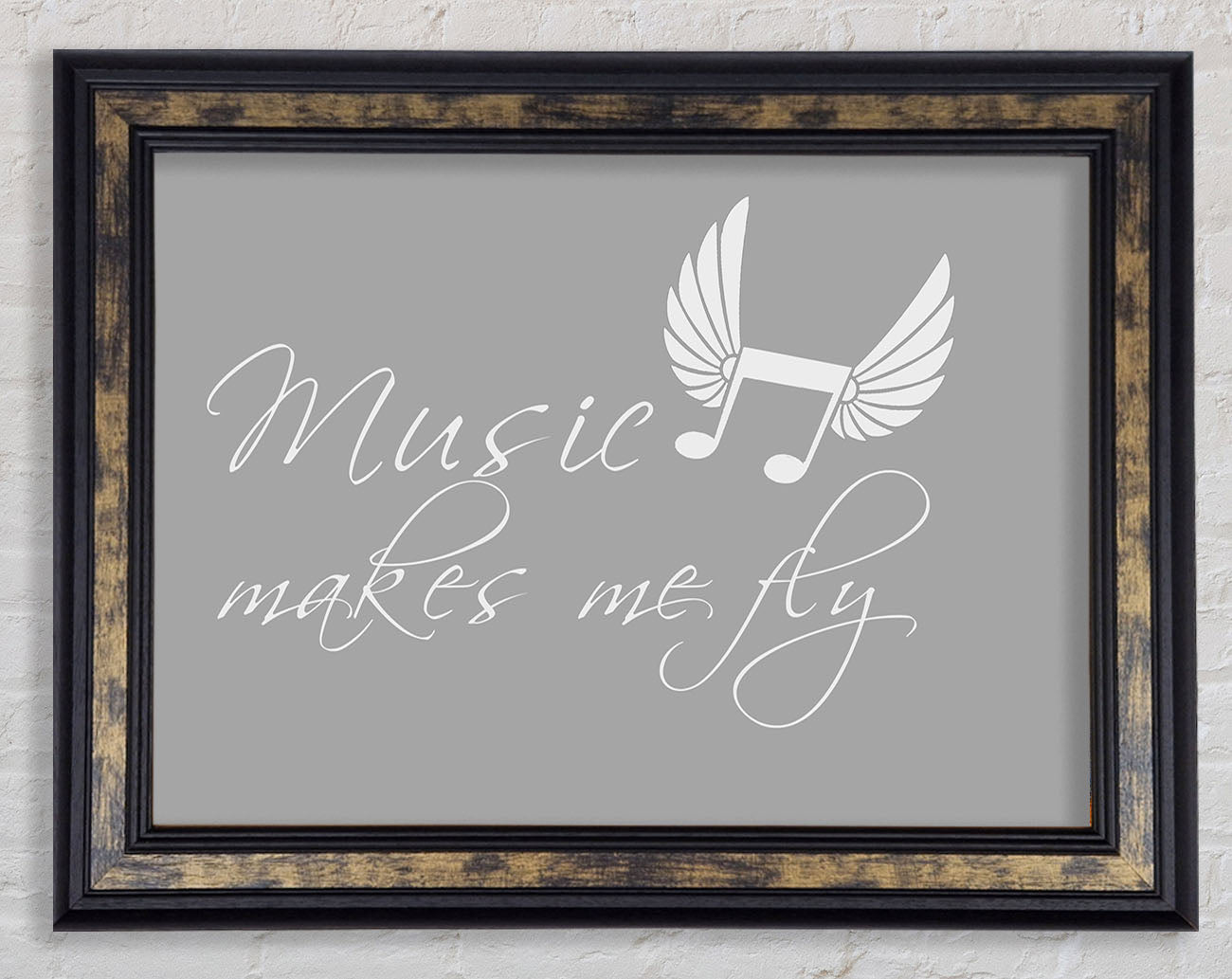 Boys room Quote Music Makes Me Fly Grey White Framed Print