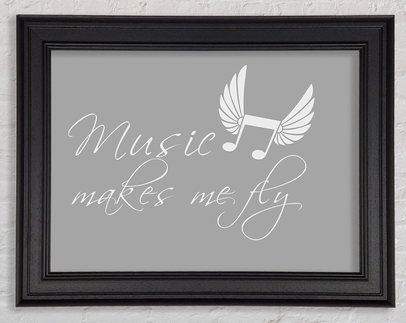 Boys room Quote Music Makes Me Fly Grey White Framed Print