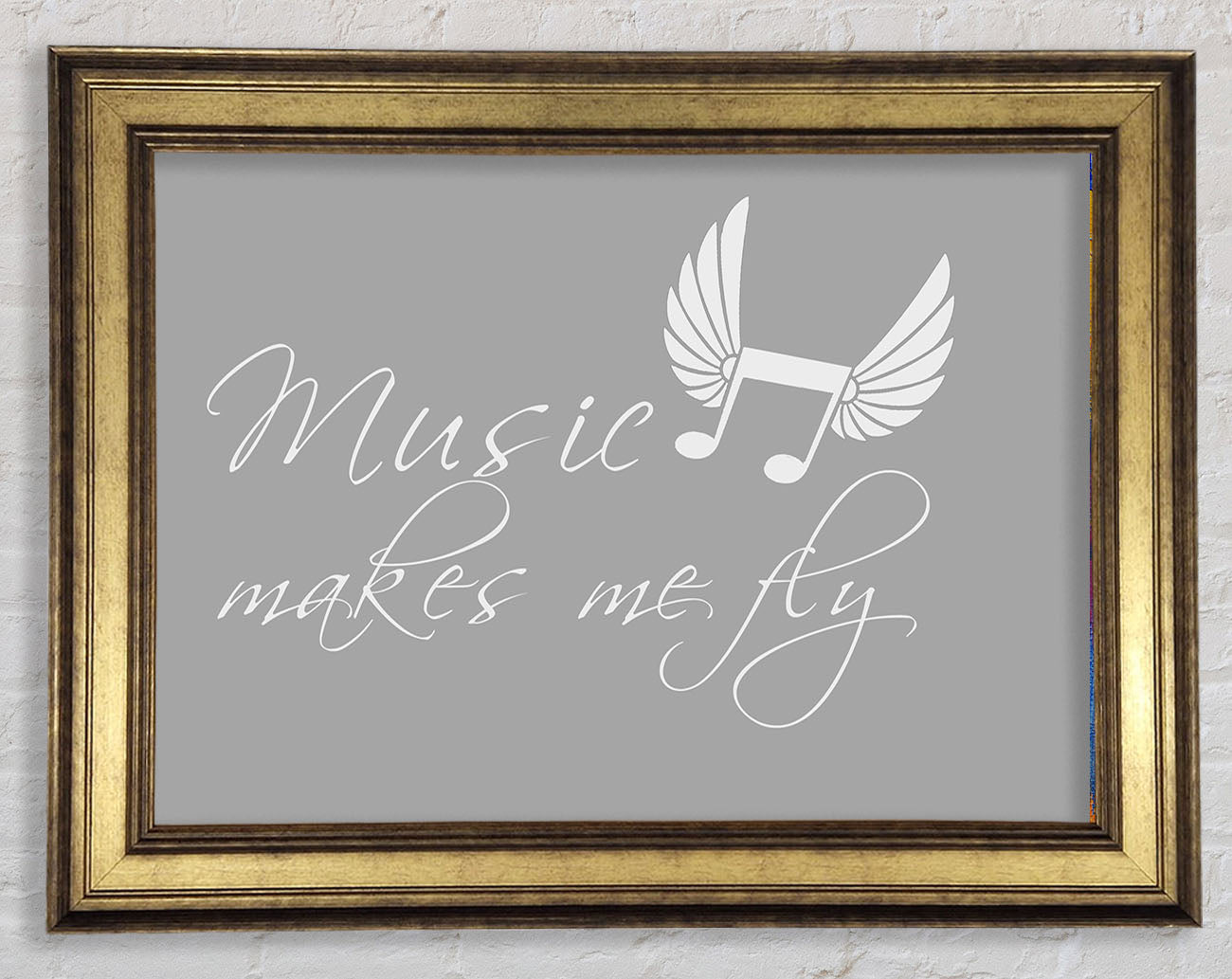 Boys room Quote Music Makes Me Fly Grey White Framed Print