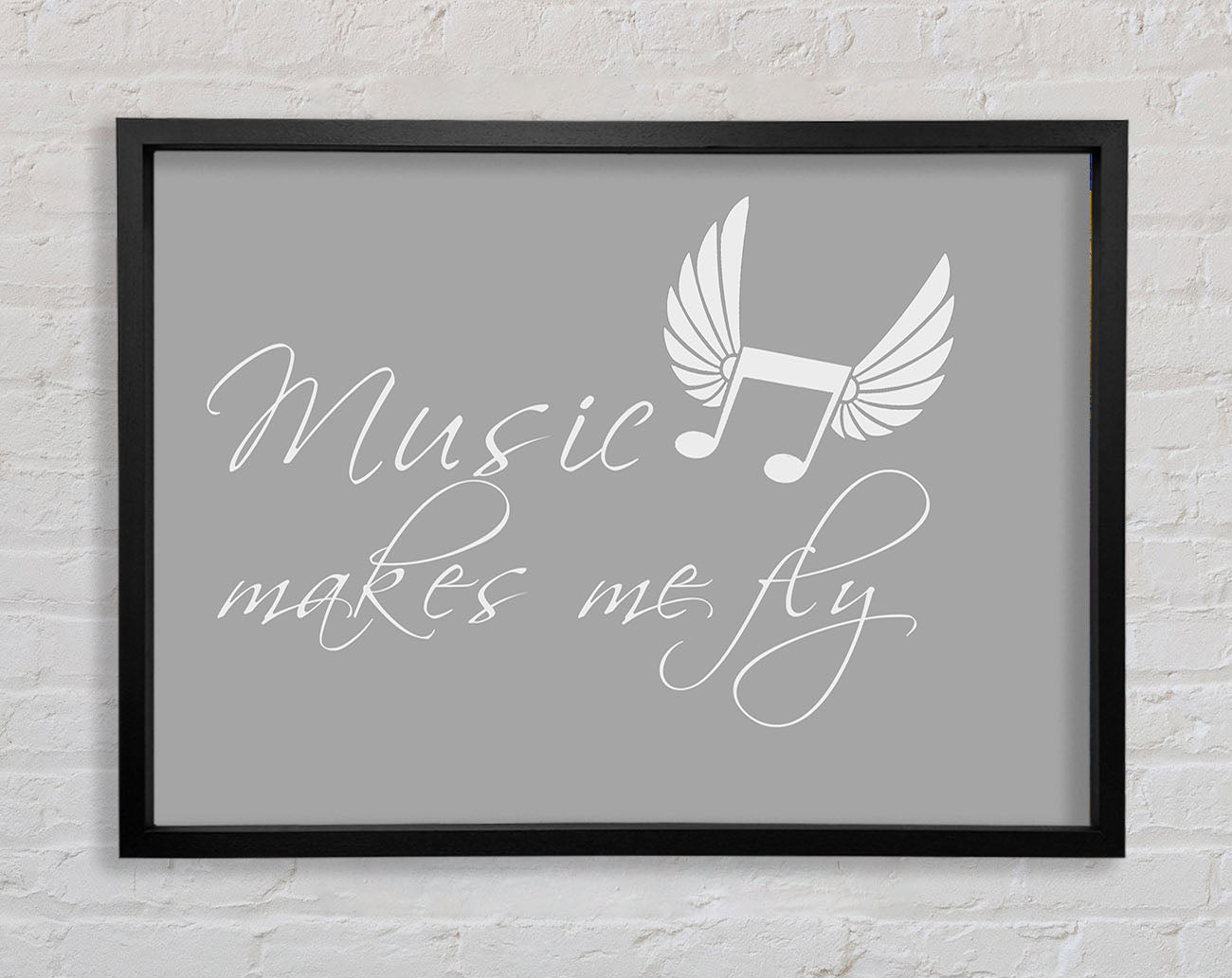 Boys room Quote Music Makes Me Fly Grey White Framed Print