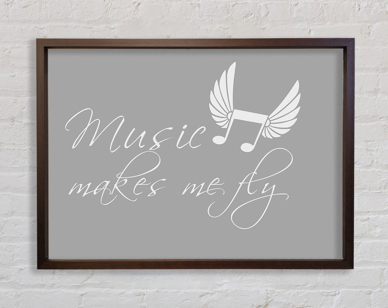 Boys room Quote Music Makes Me Fly Grey White Framed Print