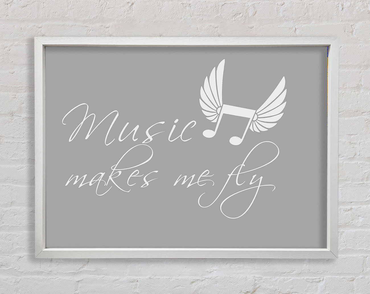 Boys room Quote Music Makes Me Fly Grey White Framed Print