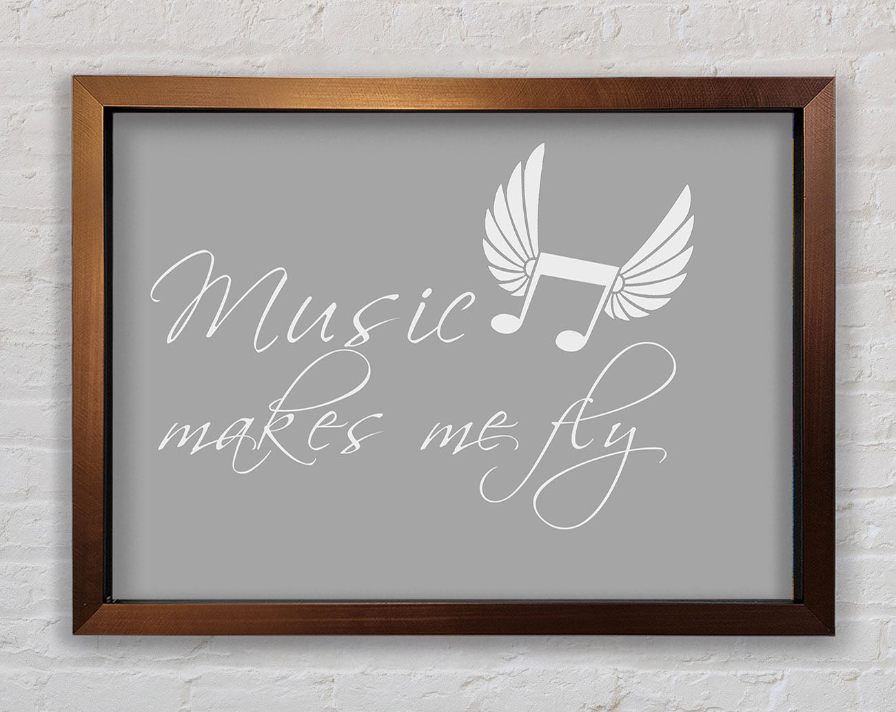 Boys room Quote Music Makes Me Fly Grey White Framed Print