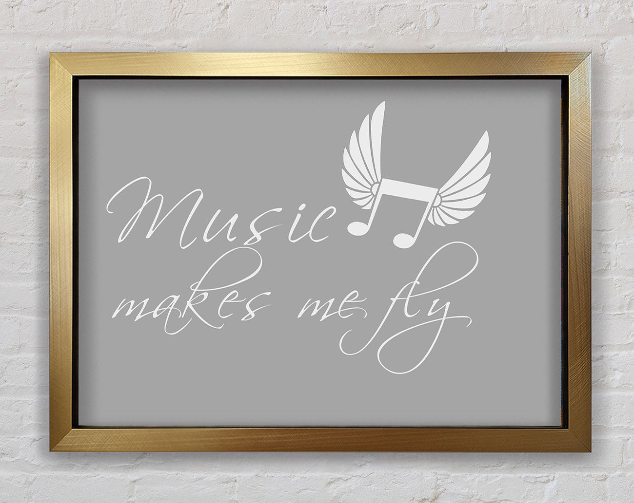 Boys room Quote Music Makes Me Fly Grey White Framed Print