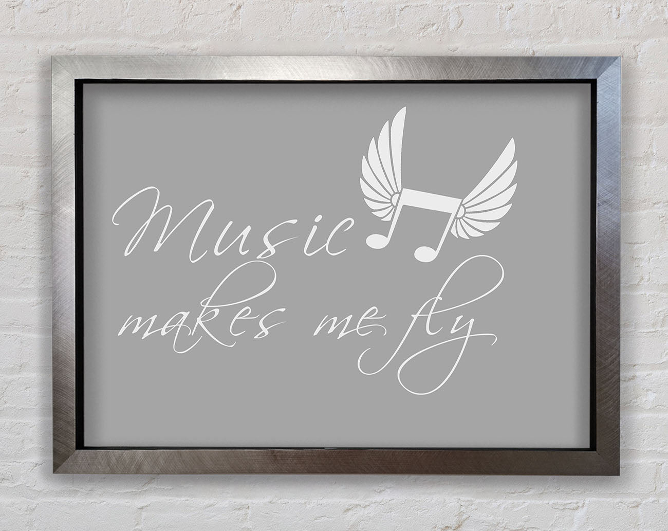 Boys room Quote Music Makes Me Fly Grey White Framed Print
