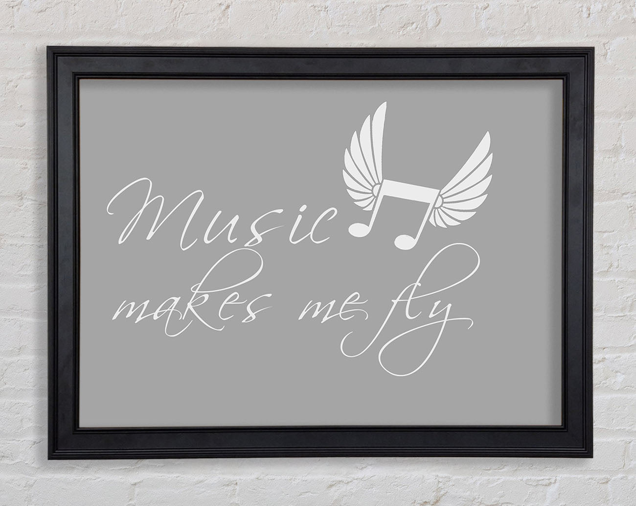 Boys room Quote Music Makes Me Fly Grey White Framed Print