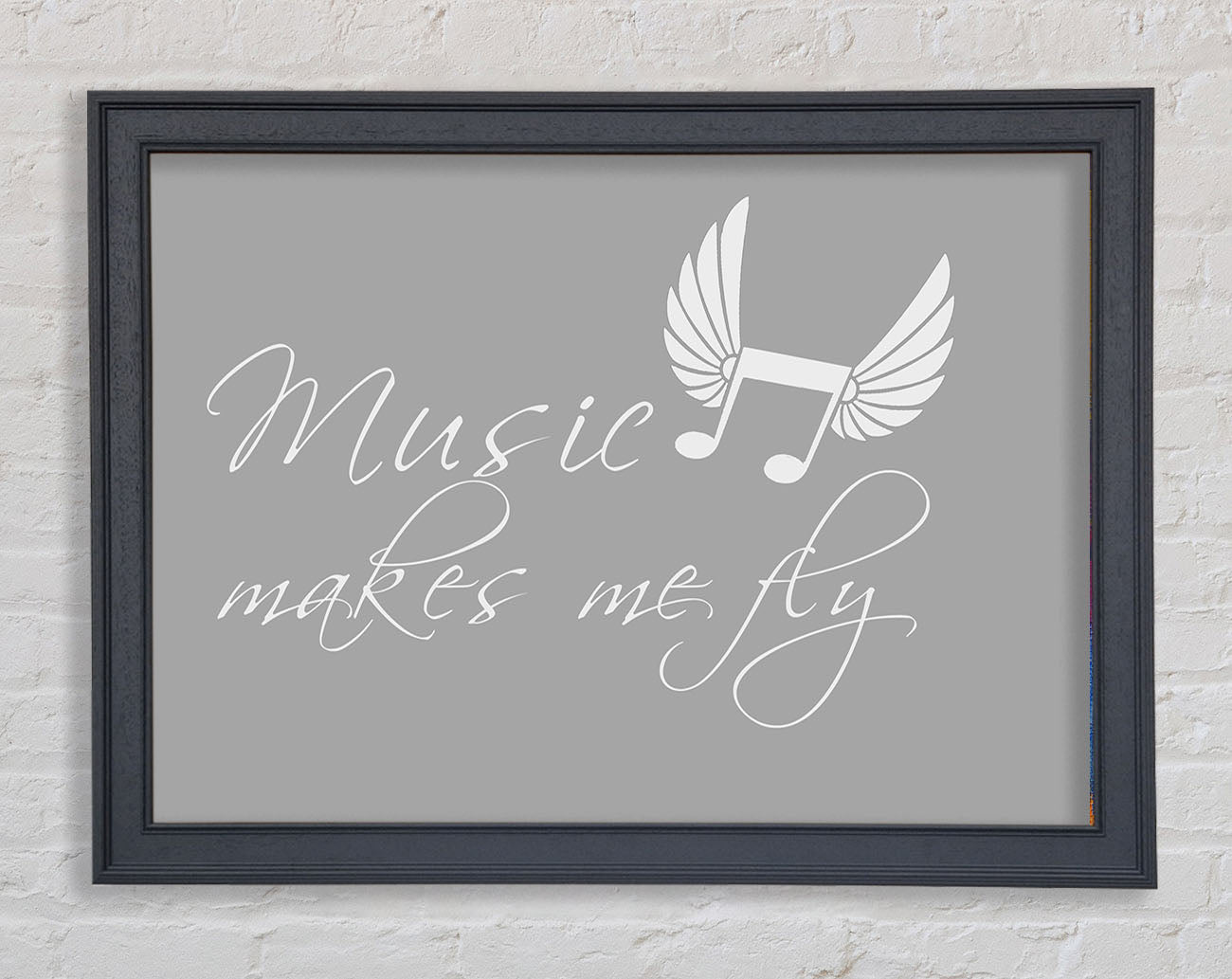 Boys room Quote Music Makes Me Fly Grey White Framed Print