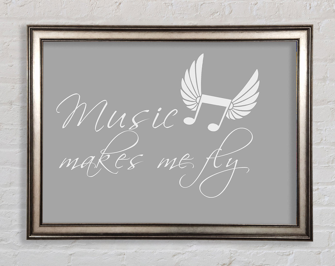 Boys room Quote Music Makes Me Fly Grey White Framed Print