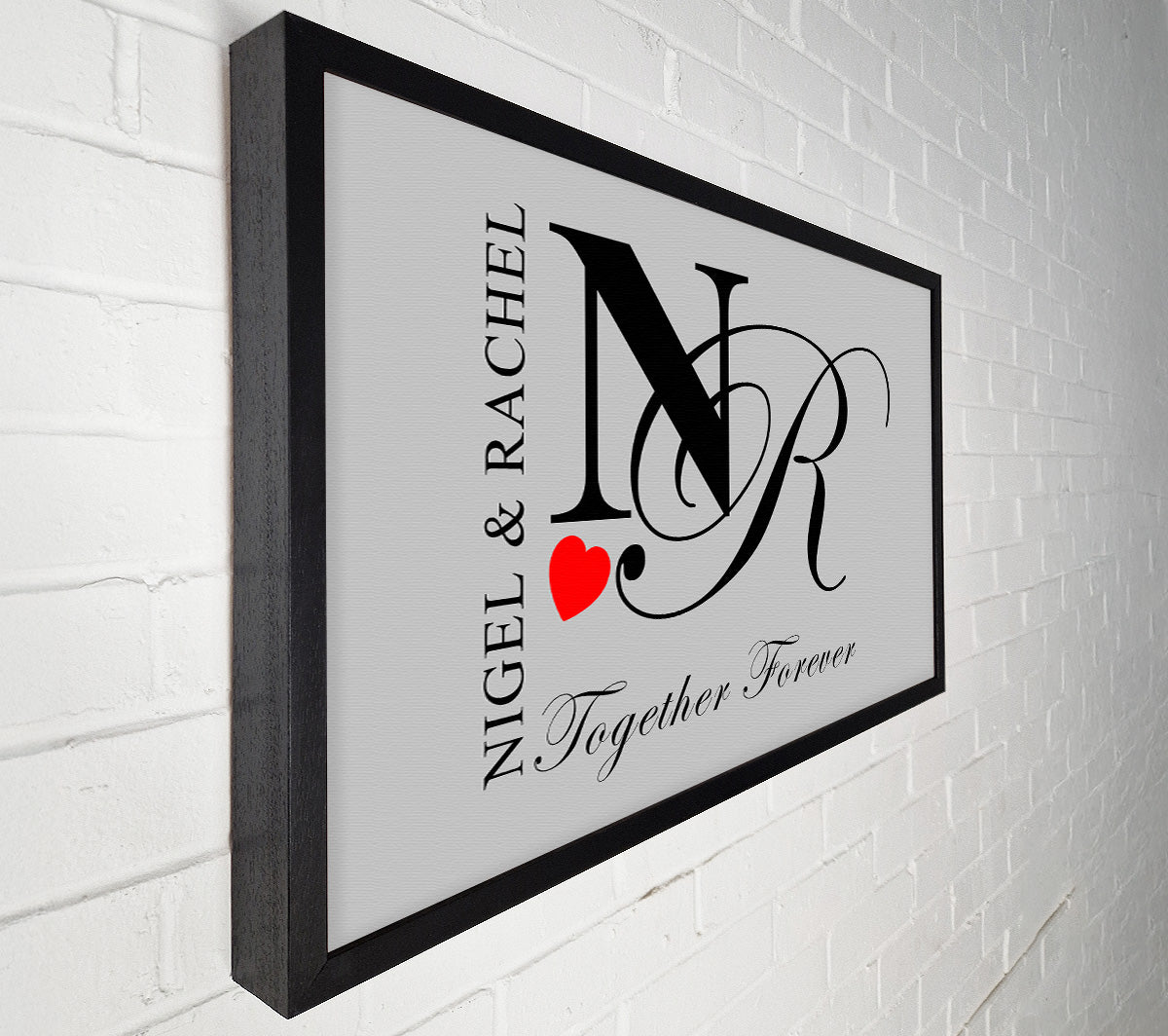 Your Names And Initials Together Forever Grey Canvas Wall Art