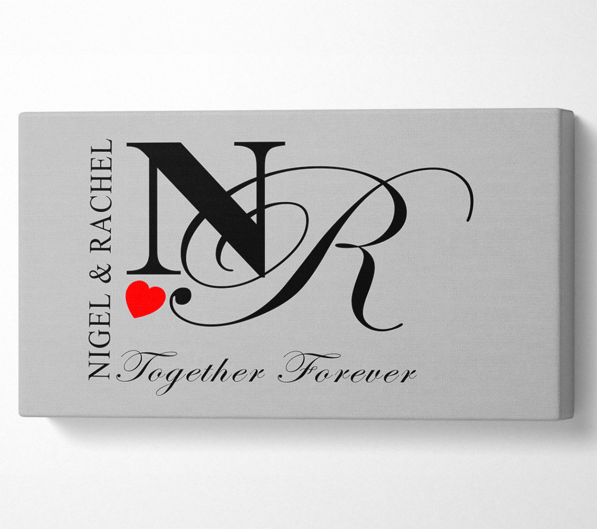 Your Names And Initials Together Forever Grey Canvas Wall Art