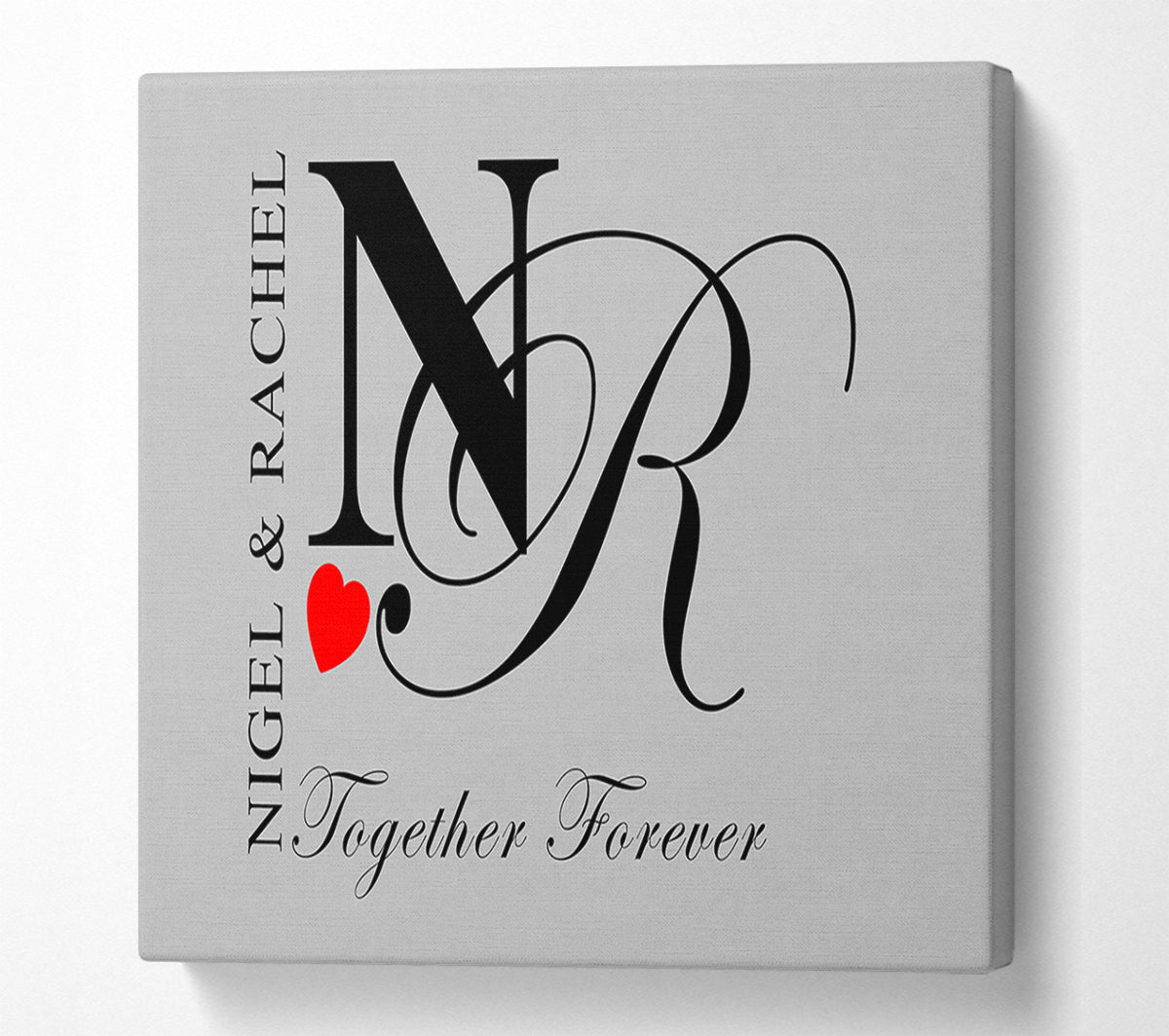 Your Names And Initials Together Forever Grey Canvas Wall Art