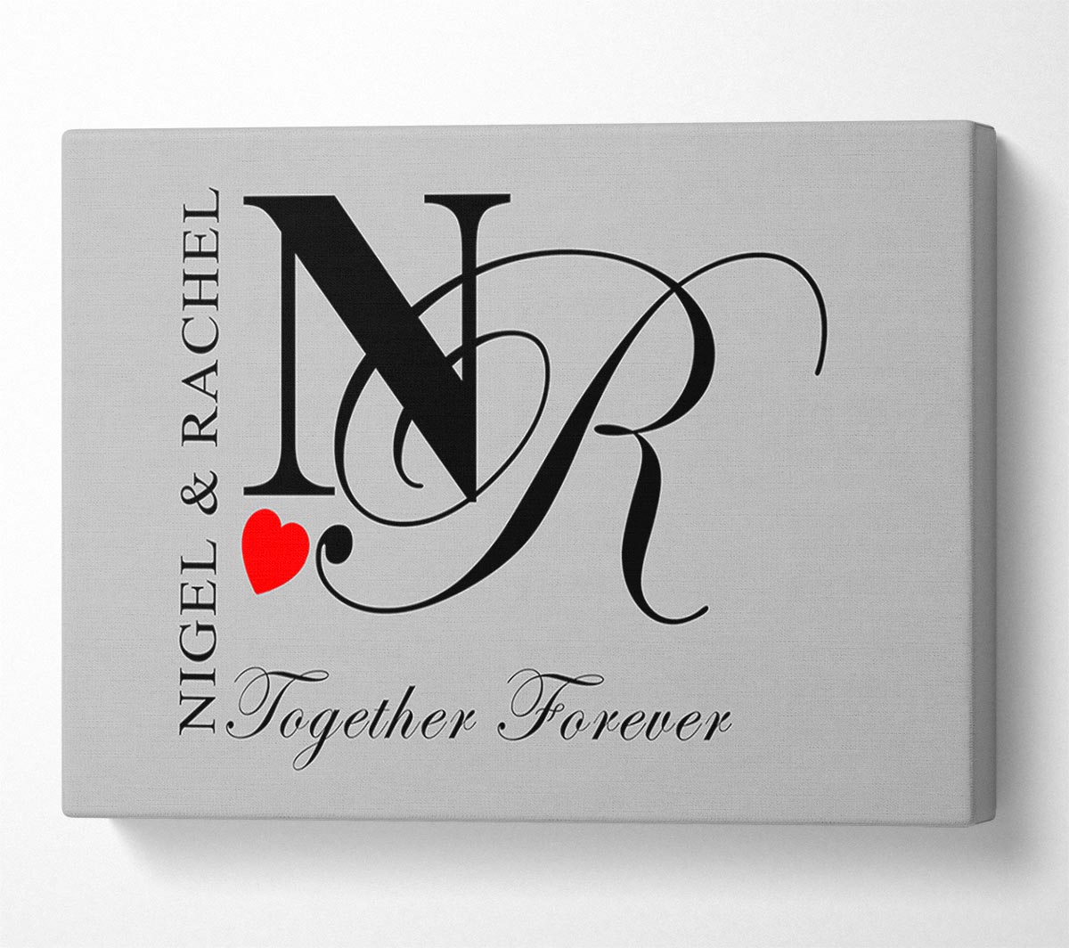 Your Names And Initials Together Forever Grey Canvas Wall Art