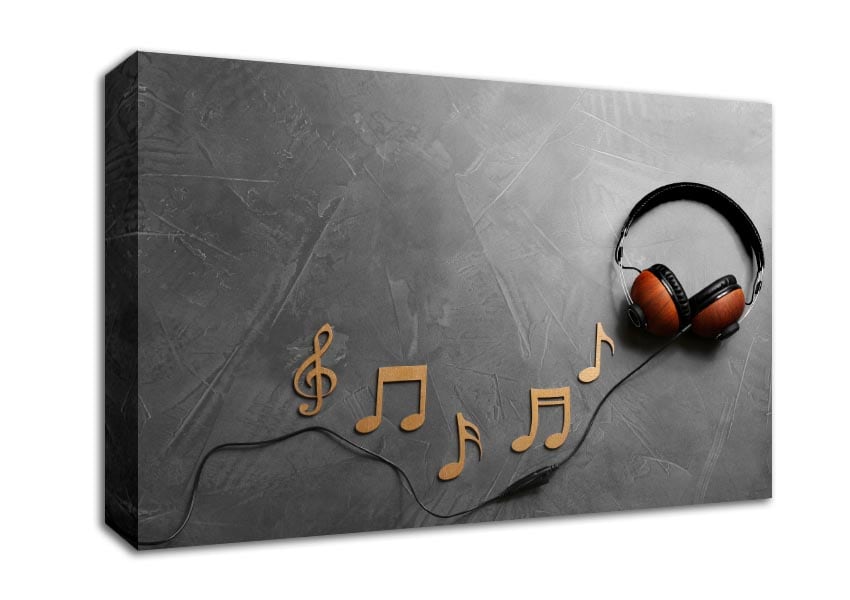 3D musical notes and headphones Canvas Print