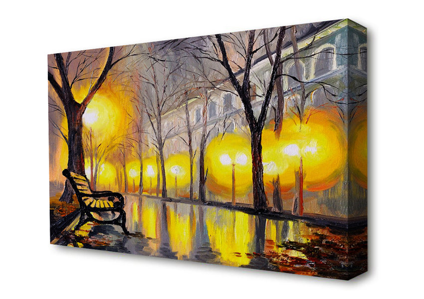 A Bench In The Winters Night Canvas Wall Art