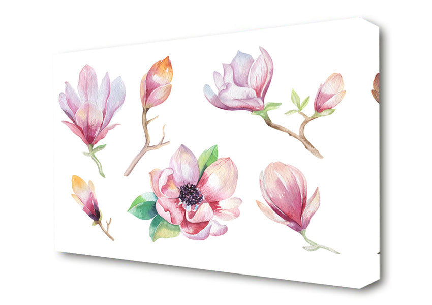 A Selection Of Watercolour Flowers Canvas Wall Art