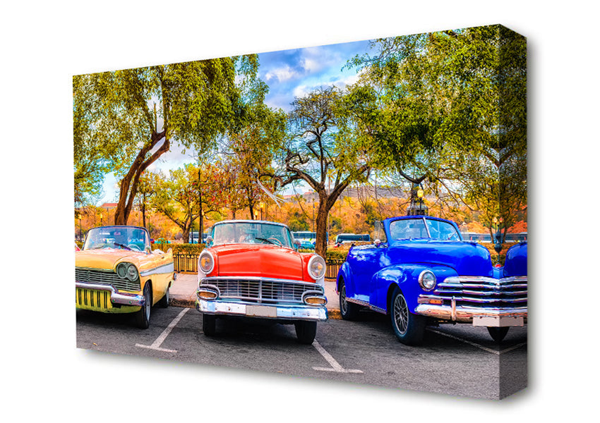 A Trio Of American Muscle Cars Canvas Wall Art